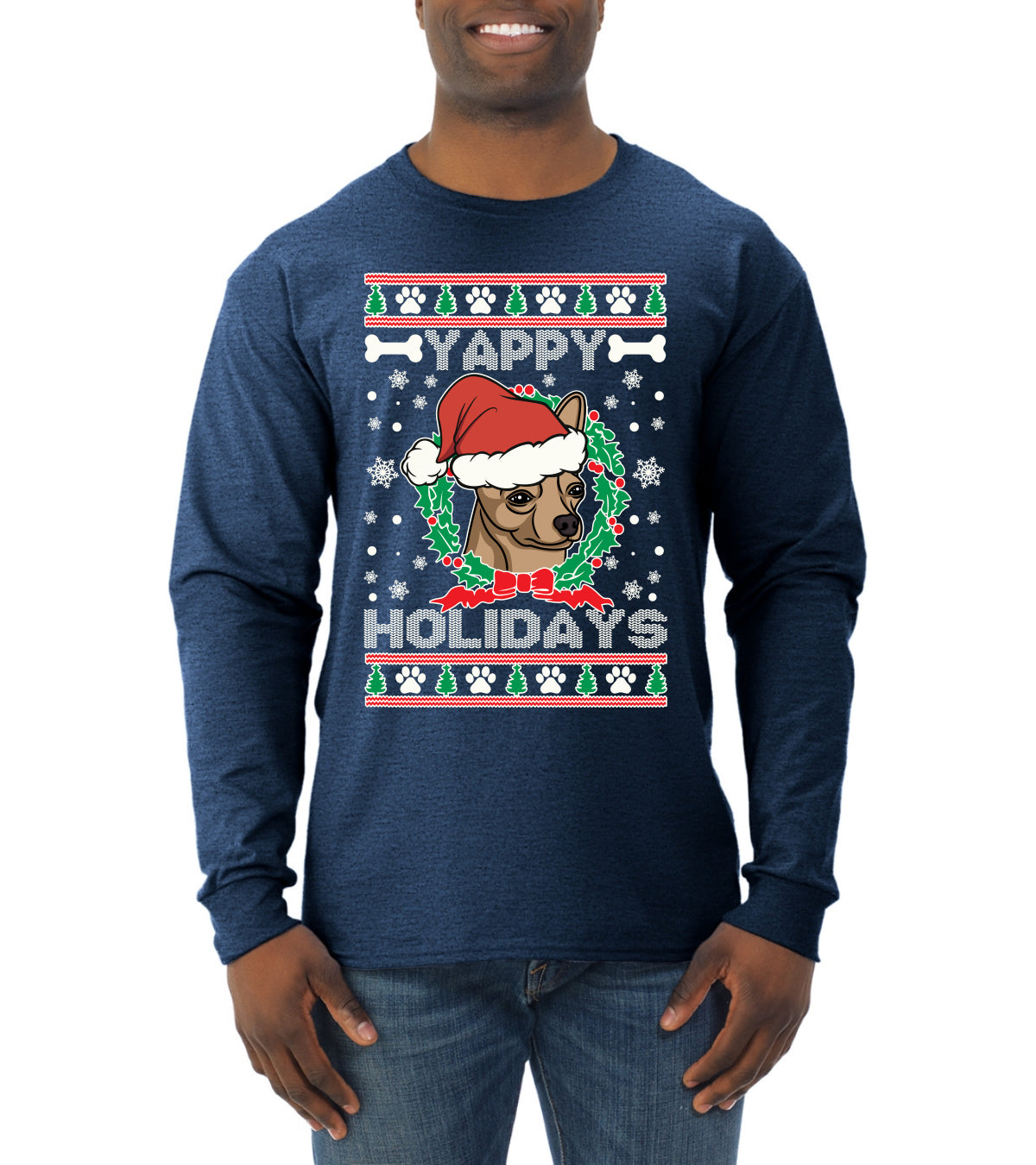 Yappy Holidays Christmas Mens Long Sleeve Shirt
