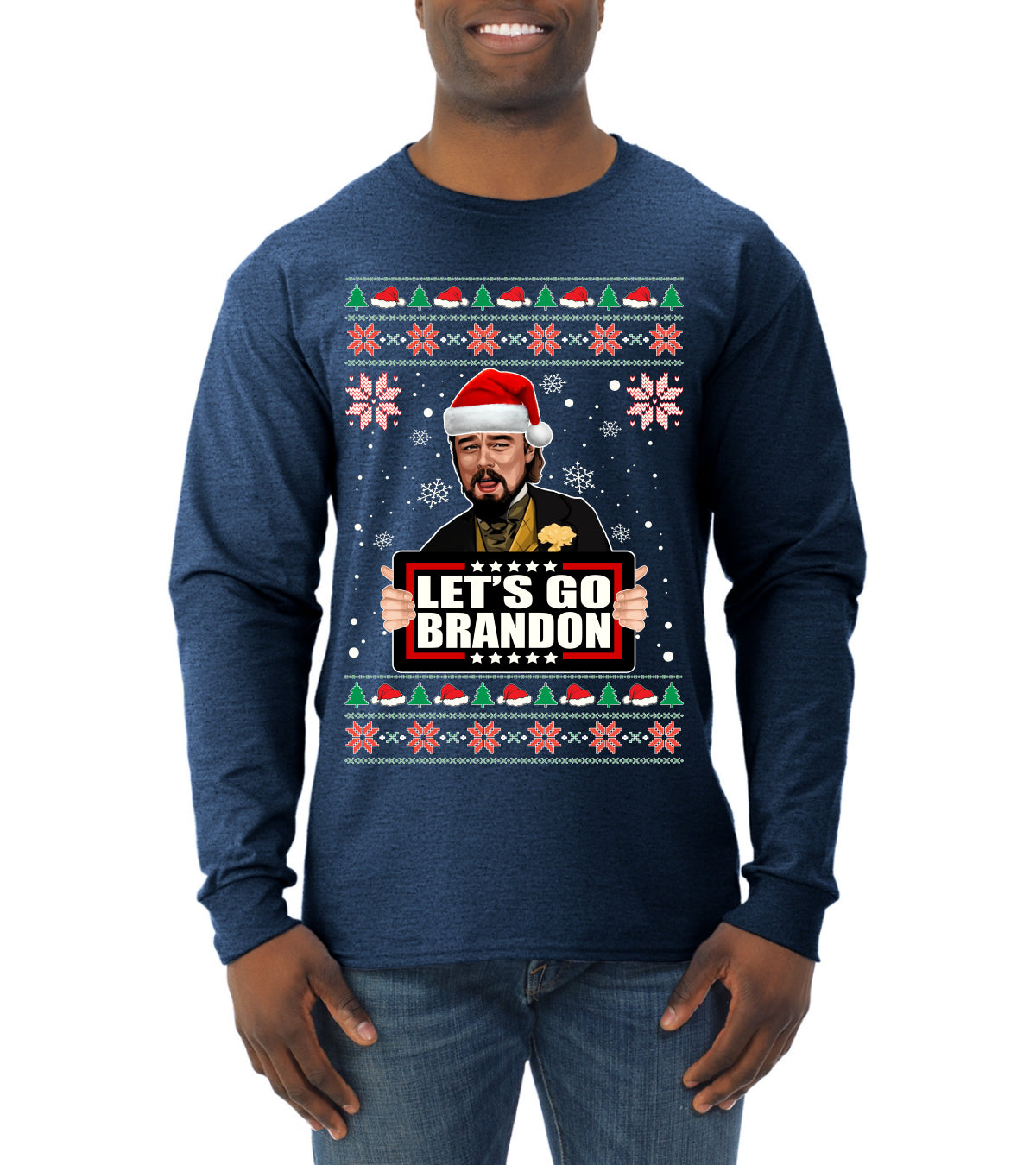 Let's Go Brandon Leo Laughing Meme Ugly Christmas Sweater Mens Long Sleeve Shirt