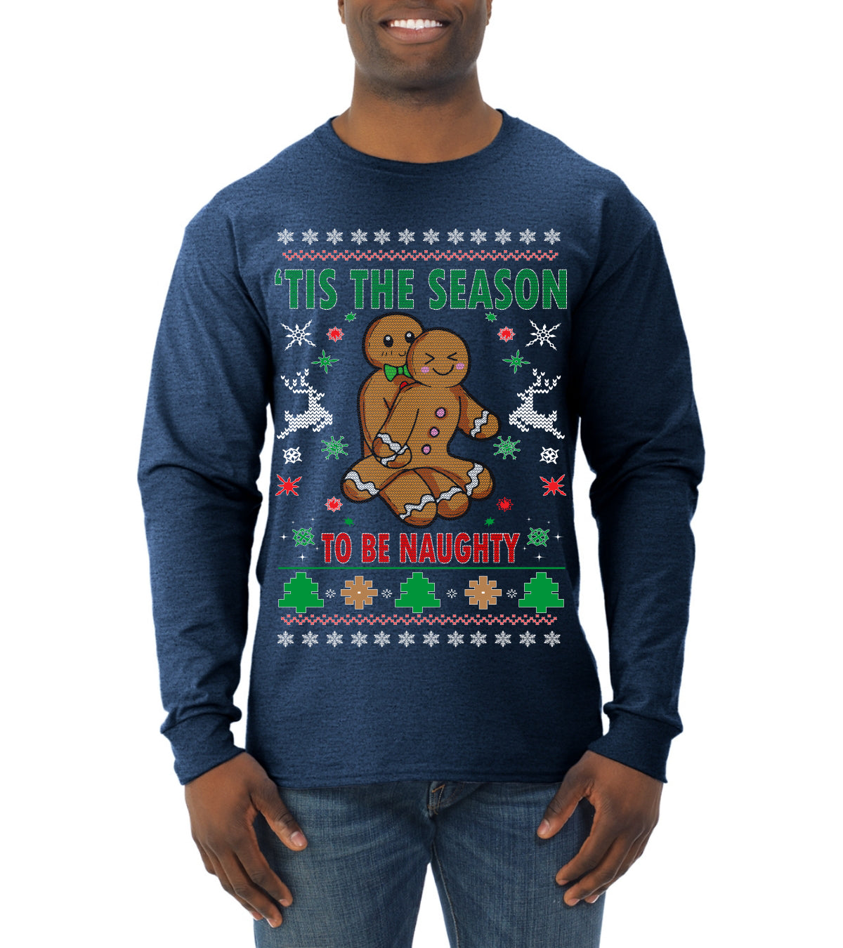 Tis' The Season To Be Naughty Ugly Christmas Sweater Mens Long Sleeve Shirt