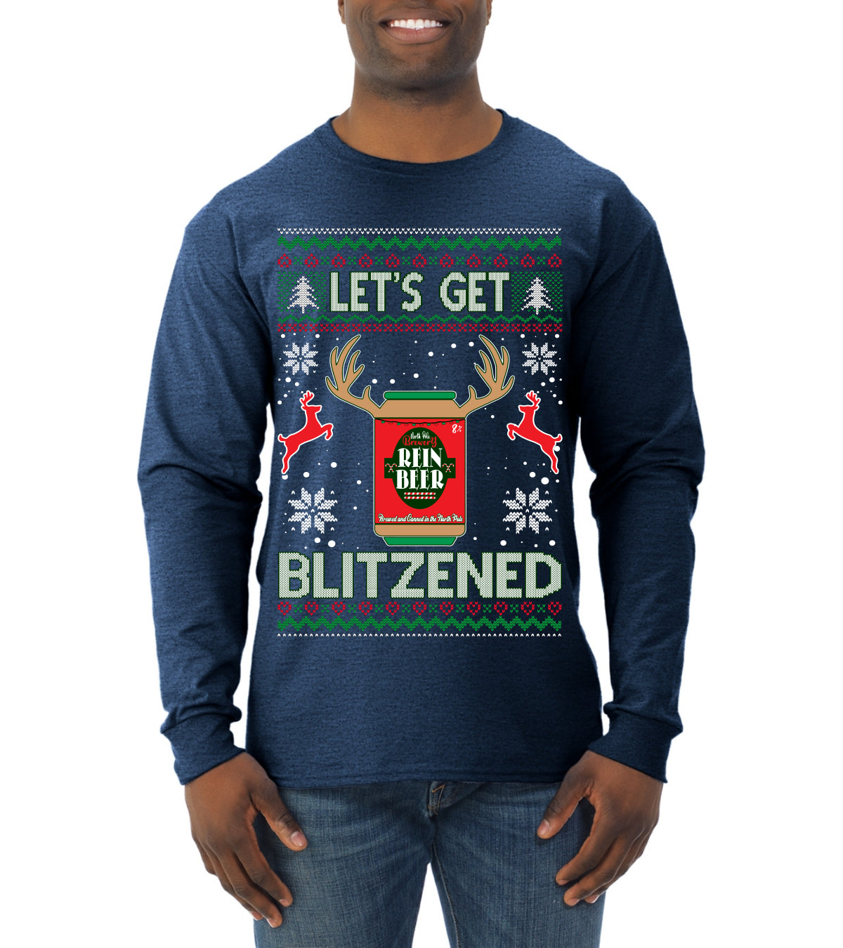 Let's Get Blitzened Rein Beer Ugly Christmas Sweater Mens Long Sleeve Shirt
