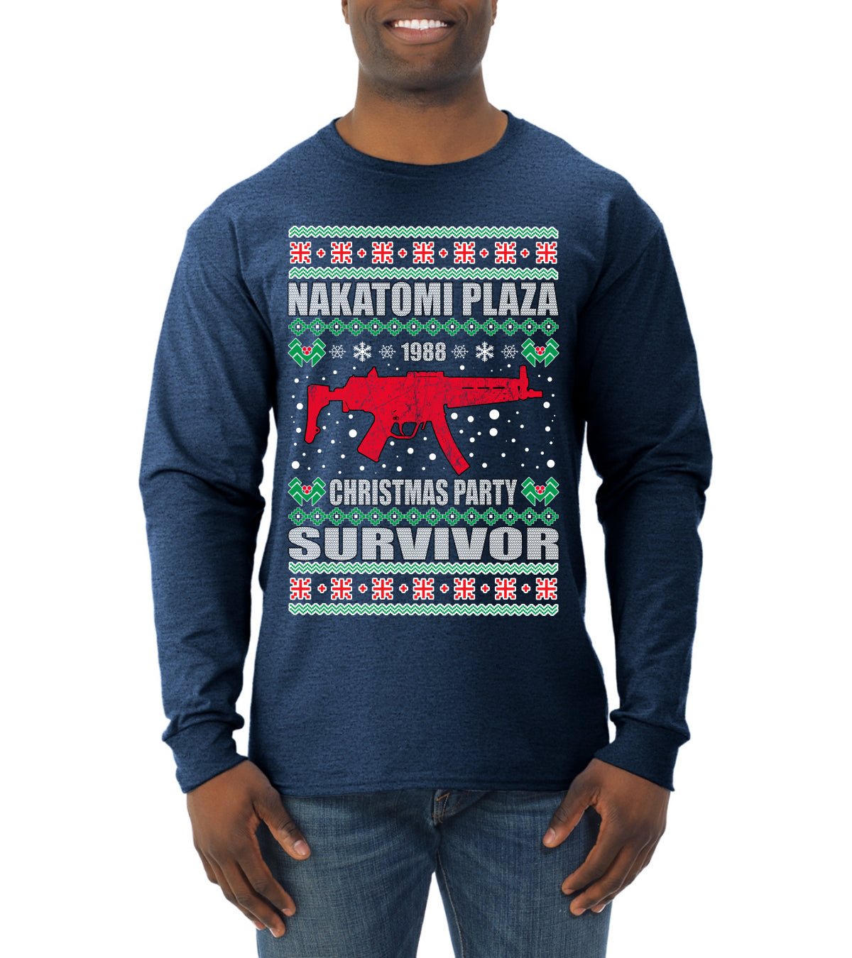 Nakatomi Plaza Christmas Party Survivor Ugly Christmas Sweater Mens Long Sleeve Shirt
