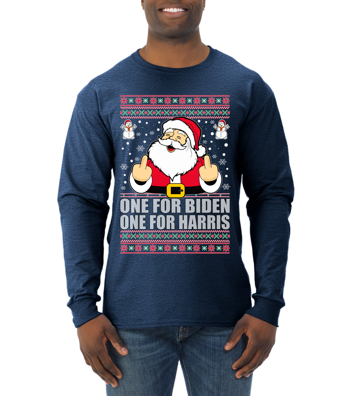 One For Biden One For Harris Santa Ugly Christmas Sweater Mens Long Sleeve Shirt