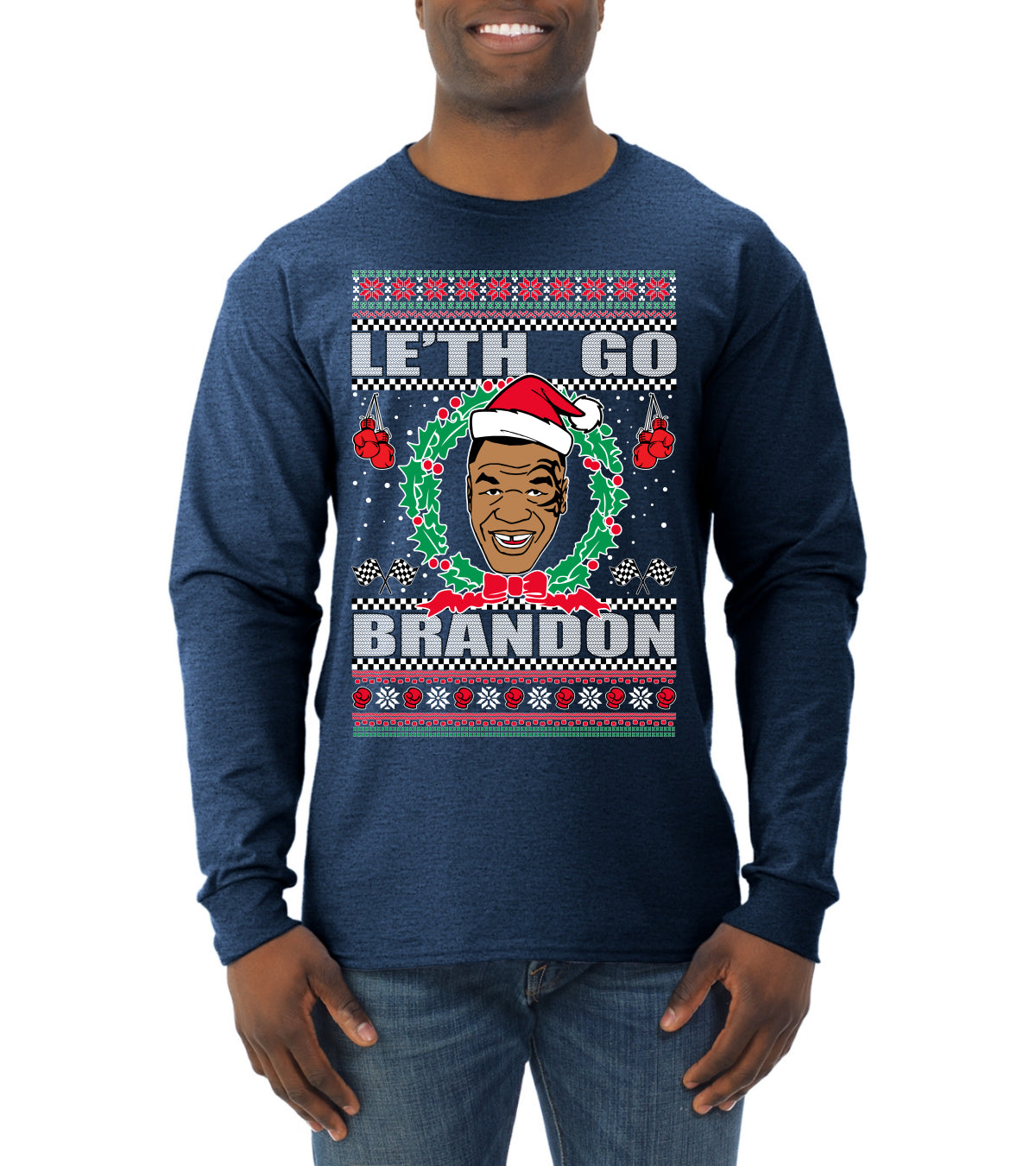 Le'th Go Brandon  Ugly Christmas Sweater Mens Long Sleeve Shirt