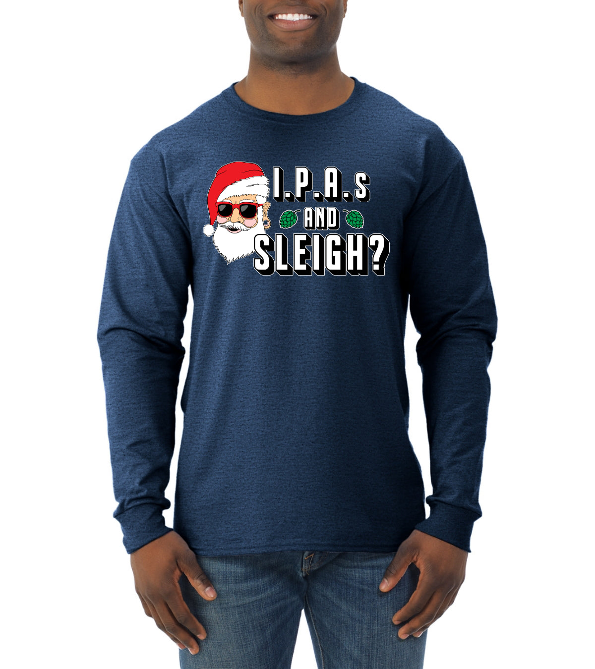 Hipster Santa IPAs and Sleigh? Christmas Mens Long Sleeve Shirt