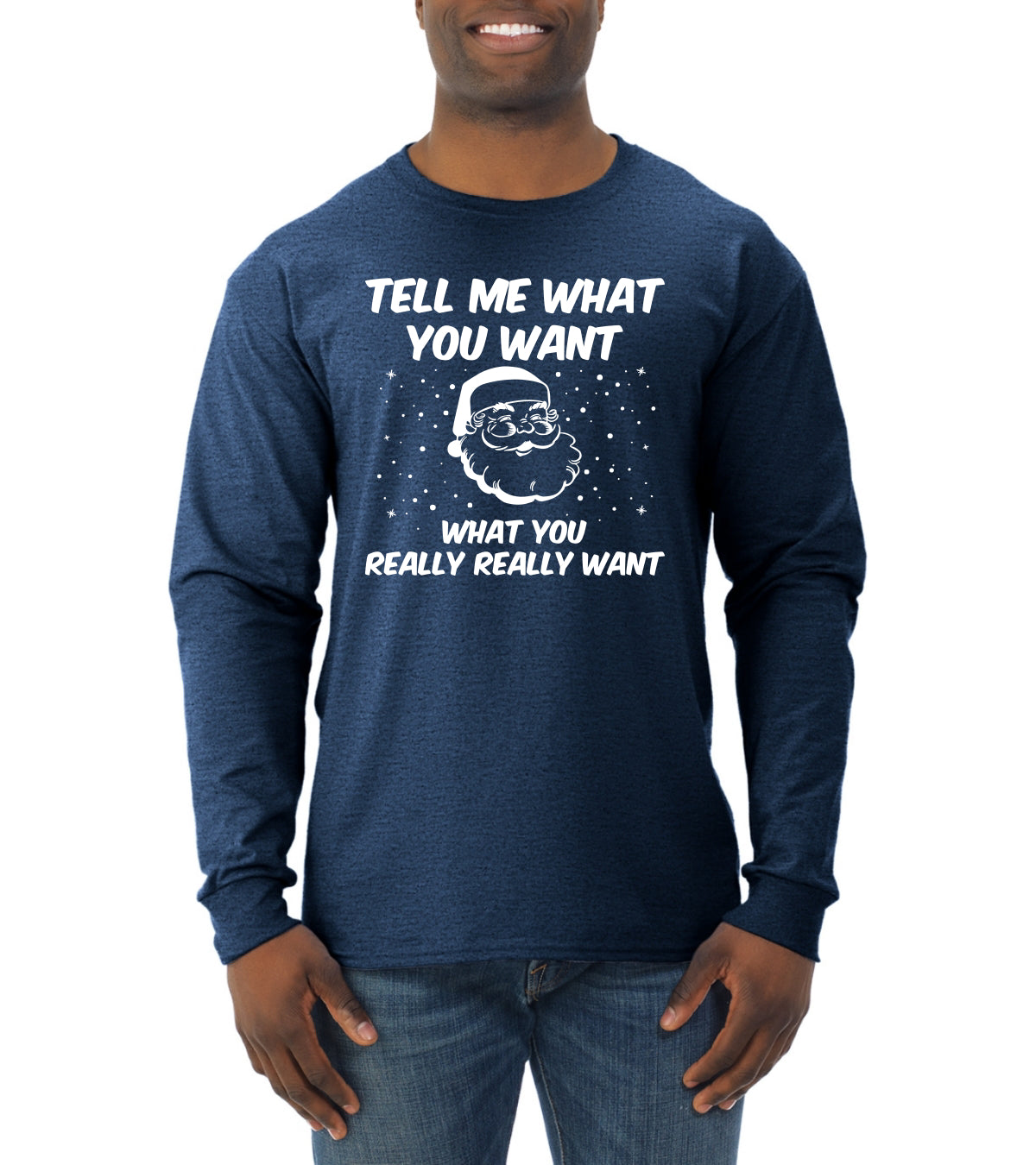 Santa Tell Me What You Want  Christmas Mens Long Sleeve Shirt