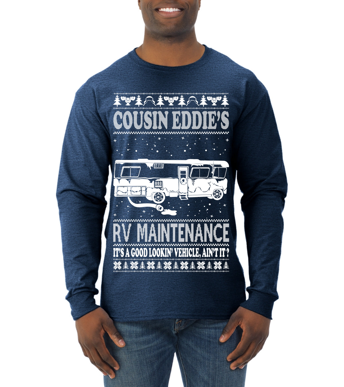 Family Vacation Cousin Eddie's RV Maintenance Ugly Christmas Sweater Mens Long Sleeve Shirt