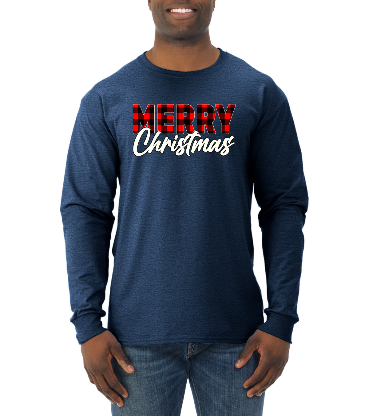 Merry Christmas Buffalo Plaid Christmas Mens Long Sleeve Shirt