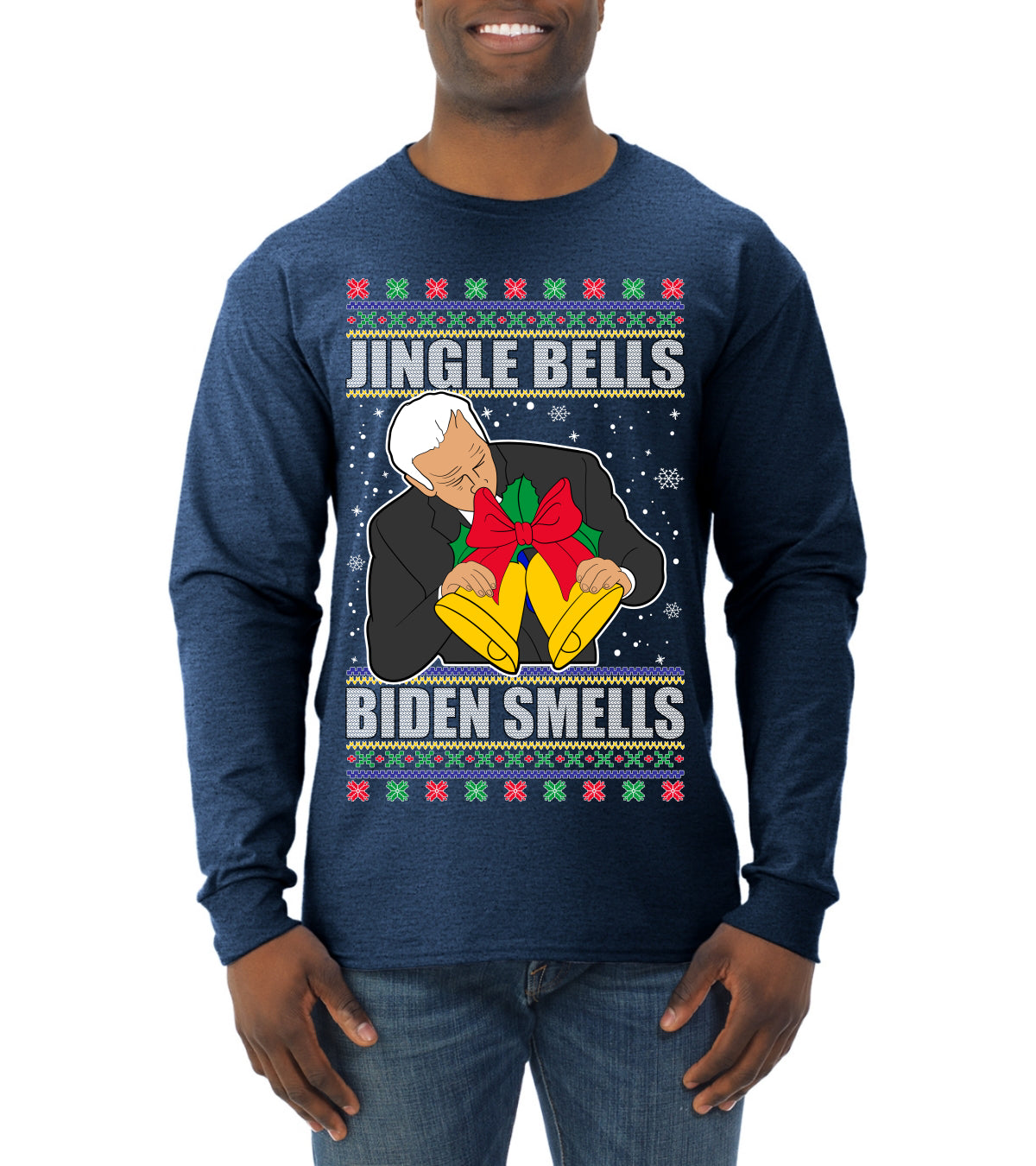 Jingle Bells Biden Smells Ugly Christmas Sweater Mens Long Sleeve Shirt