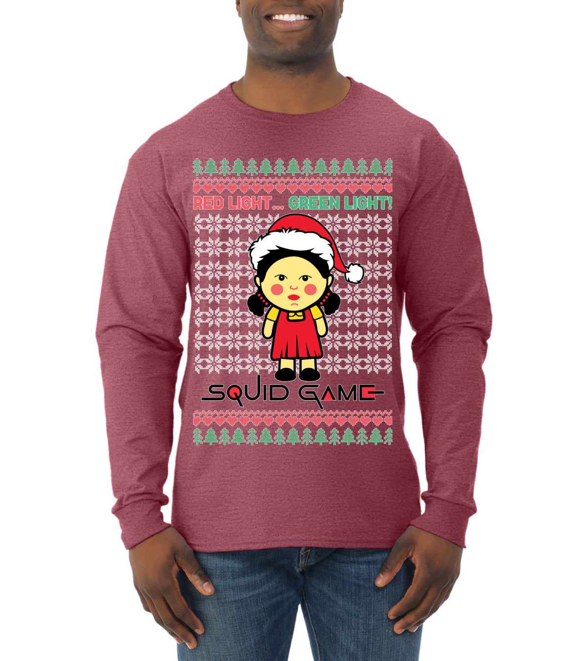 Red Light Green Light Ugly Christmas Sweater Mens Long Sleeve Shirt