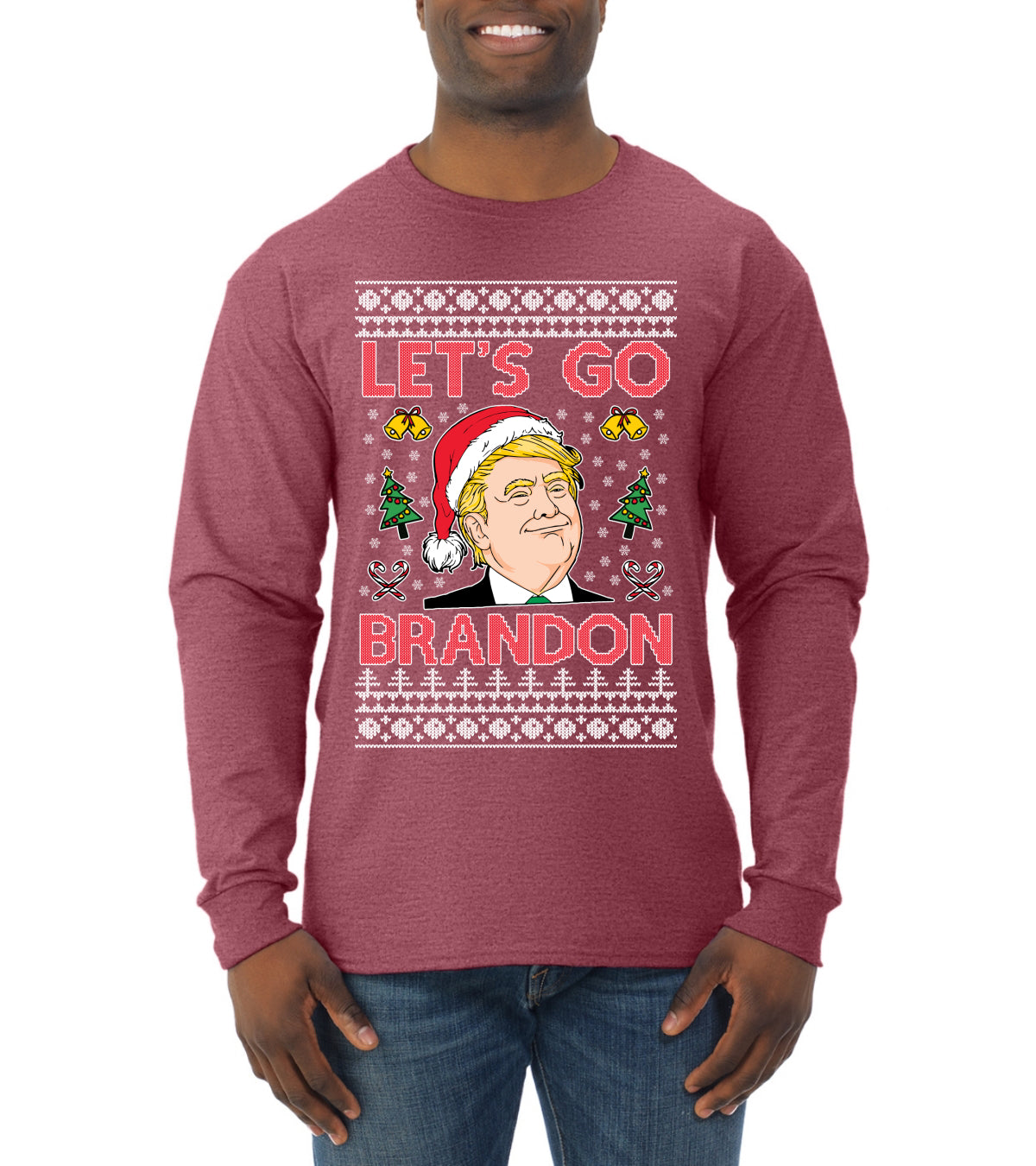 Trump Let’s Go Brandon Ugly Christmas Sweater Mens Long Sleeve Shirt