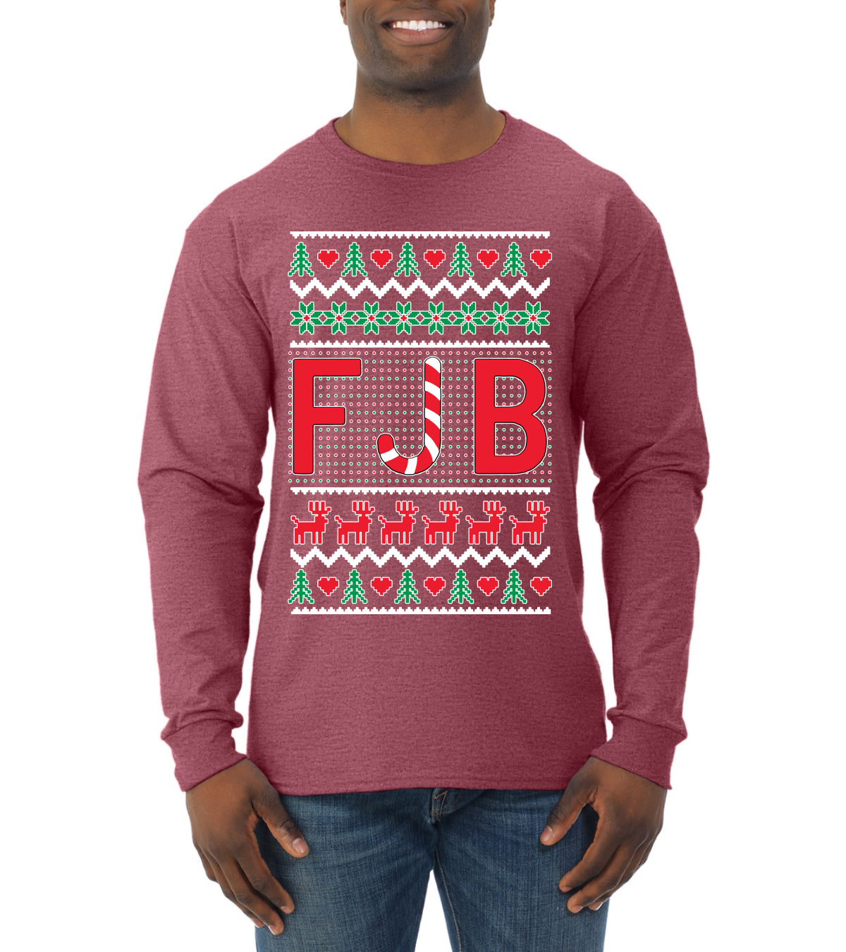 FJB Candy Cane  Ugly Christmas Sweater Mens Long Sleeve Shirt