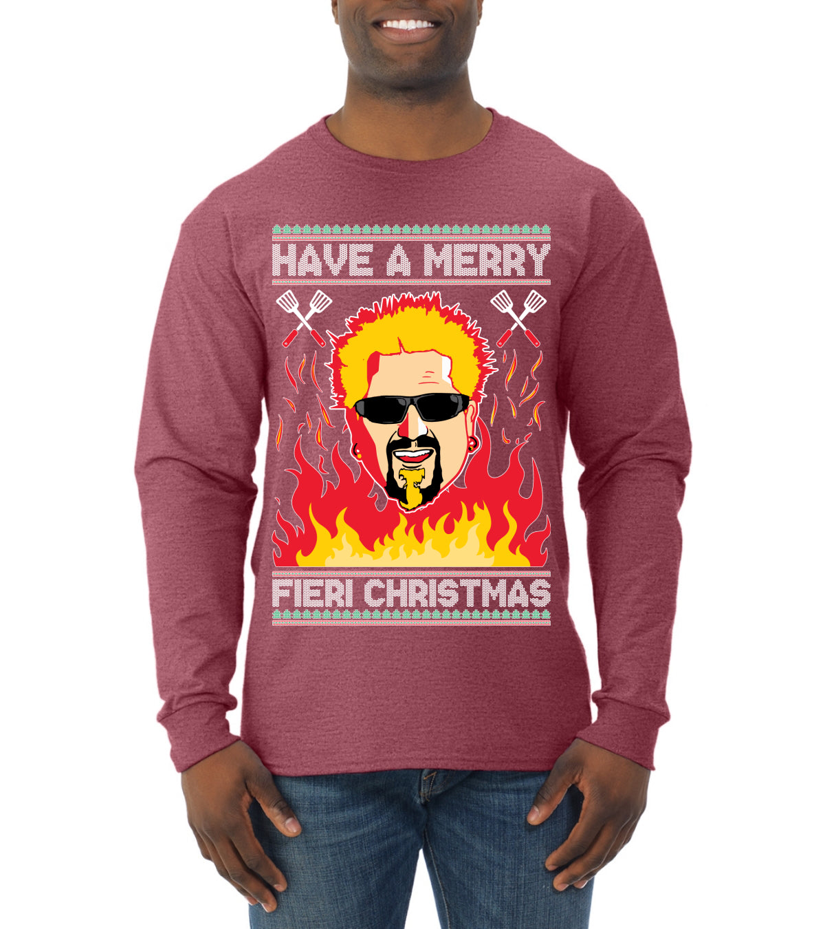Have A Merry Fieri Christmas  Ugly Christmas Sweater Mens Long Sleeve Shirt