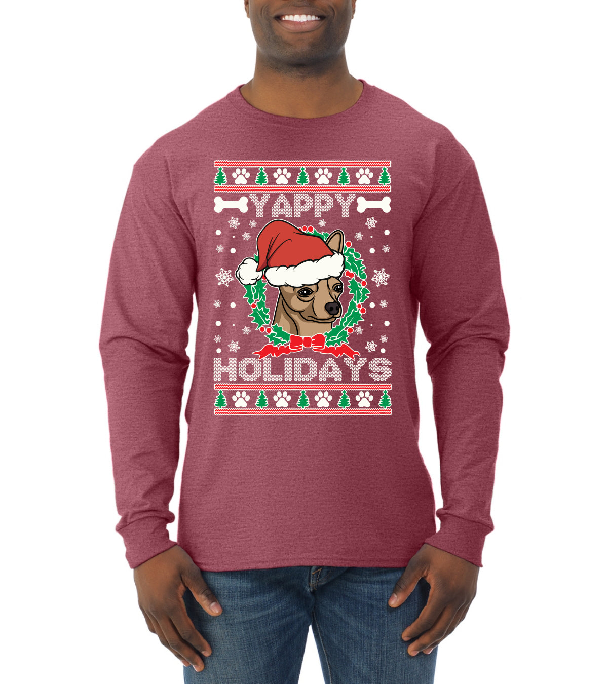 Yappy Holidays Christmas Mens Long Sleeve Shirt