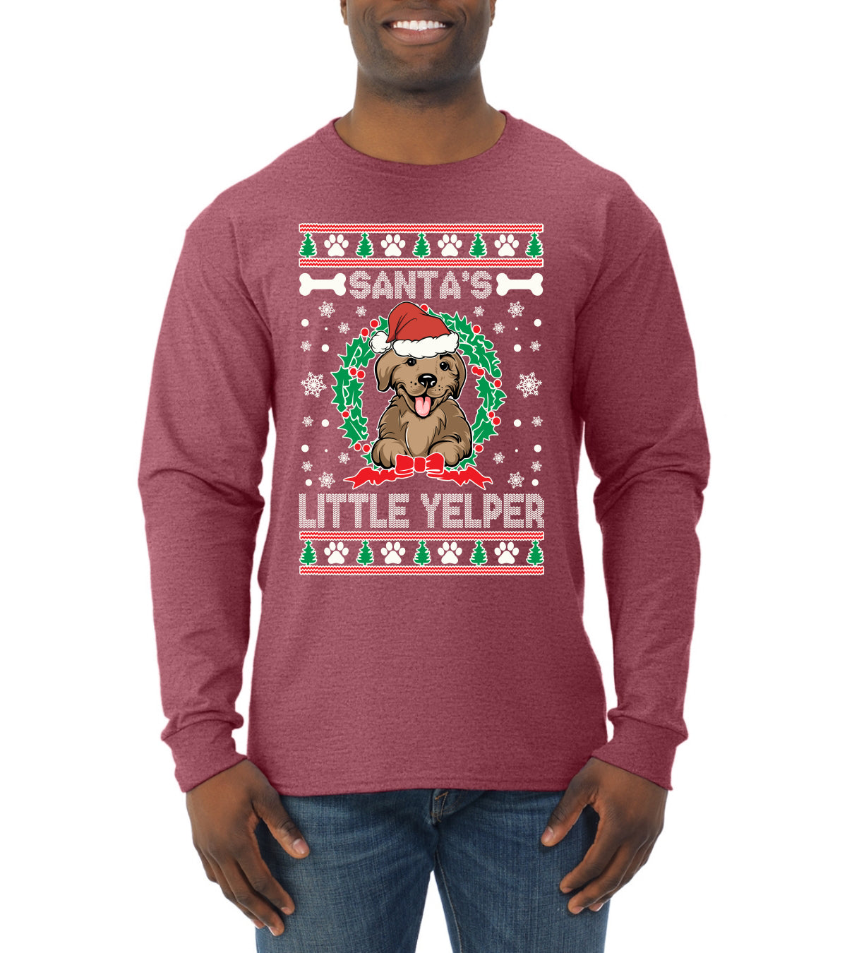 Santa's Little Yelper Christmas Mens Long Sleeve Shirt