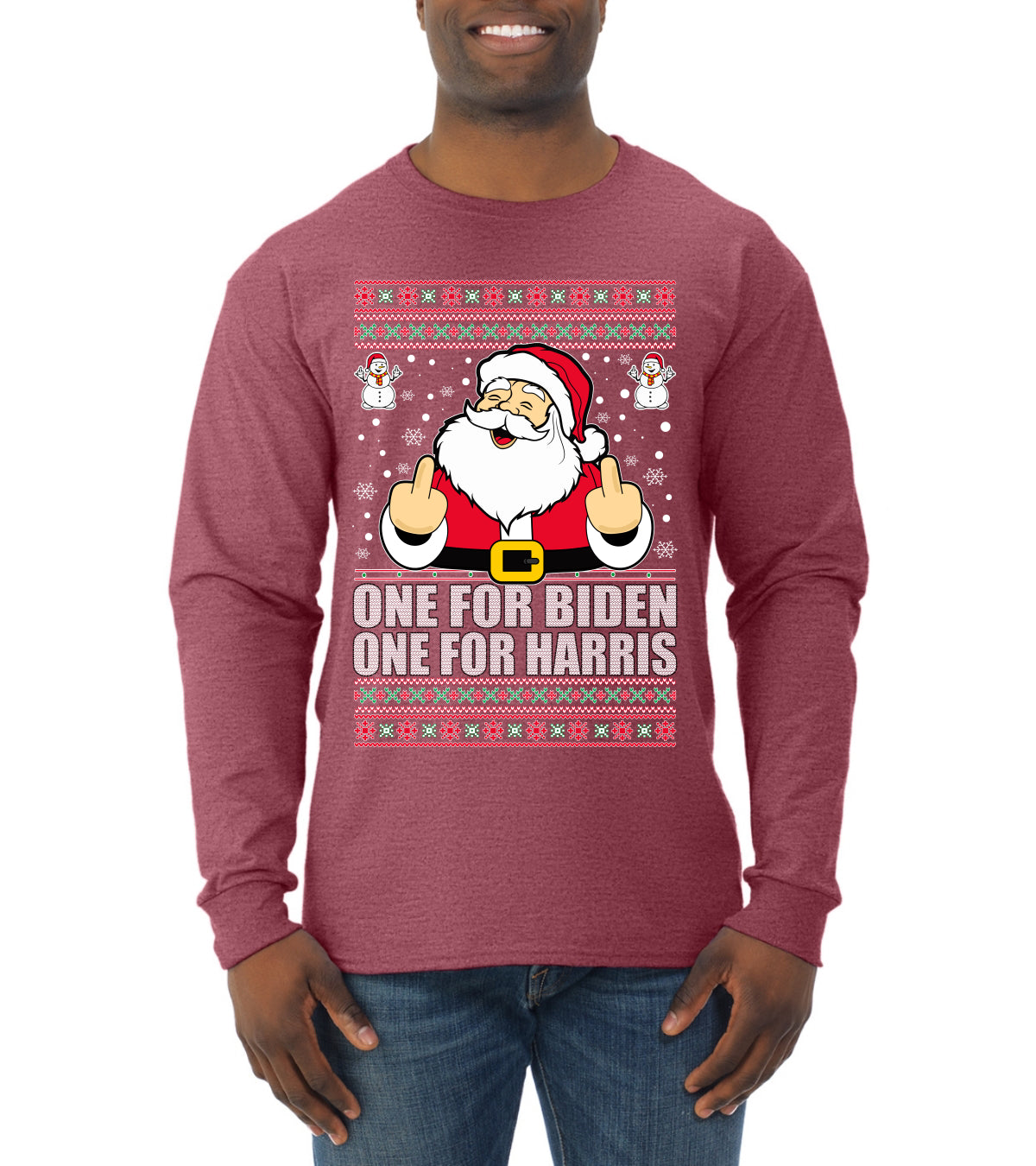 One For Biden One For Harris Santa Ugly Christmas Sweater Mens Long Sleeve Shirt