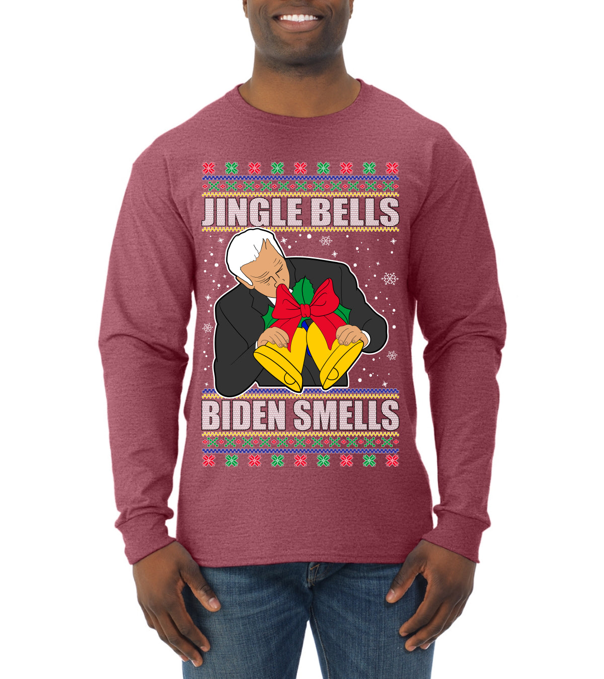 Jingle Bells Biden Smells Ugly Christmas Sweater Mens Long Sleeve Shirt