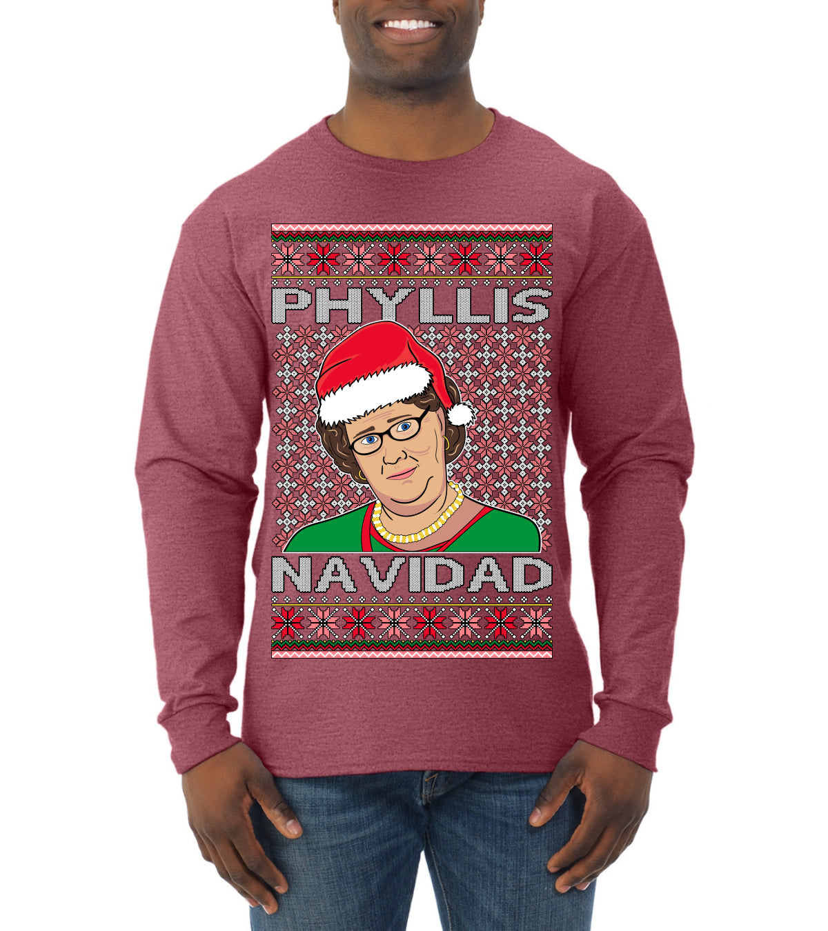 Office Phyllis Navidad Happy Holiday Ugly Christmas Sweater Mens Long Sleeve Shirt