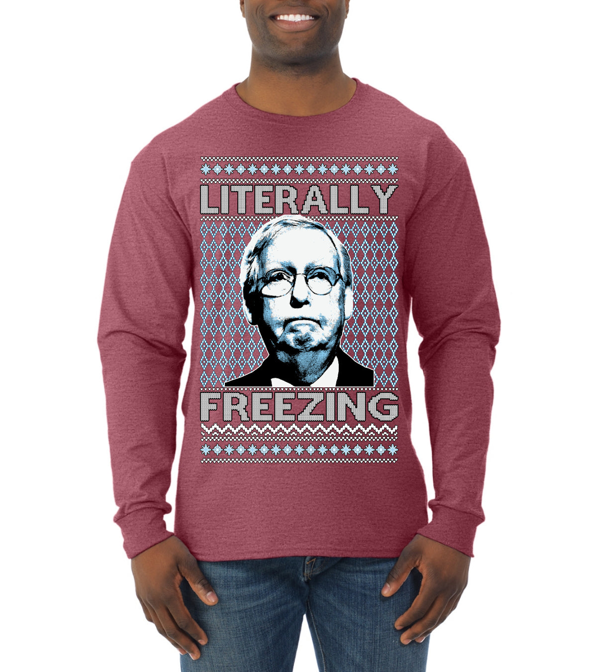 Literally Freezing McConnell Senator  Ugly Christmas Sweater Mens Long Sleeve Shirt
