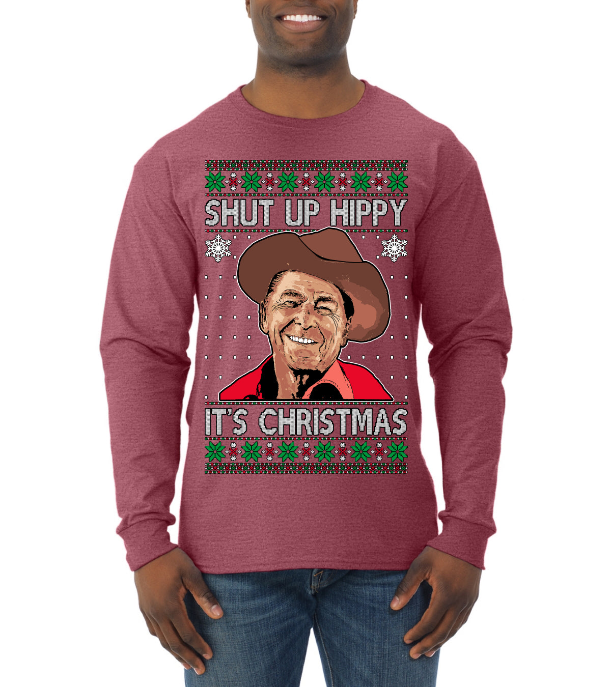 Shut Up Hippy It's Christmas Ugly Christmas Sweater Mens Long Sleeve Shirt