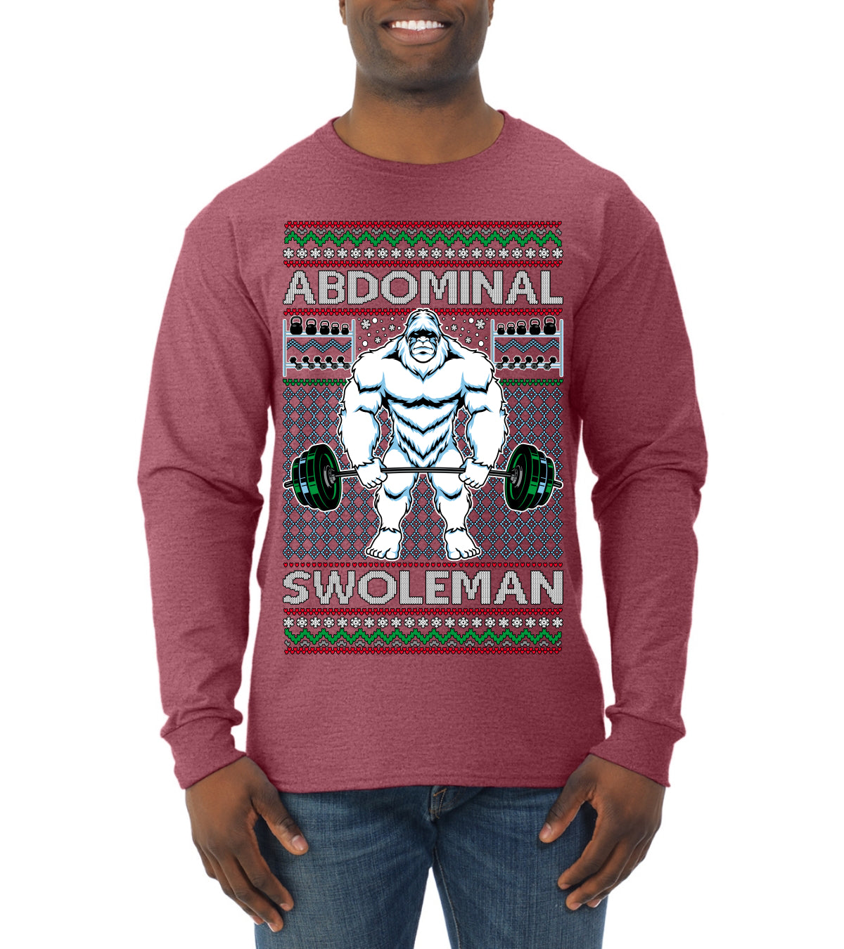 Abdominal Swoleman Fitness Yeti Ugly Christmas Sweater Mens Long Sleeve Shirt