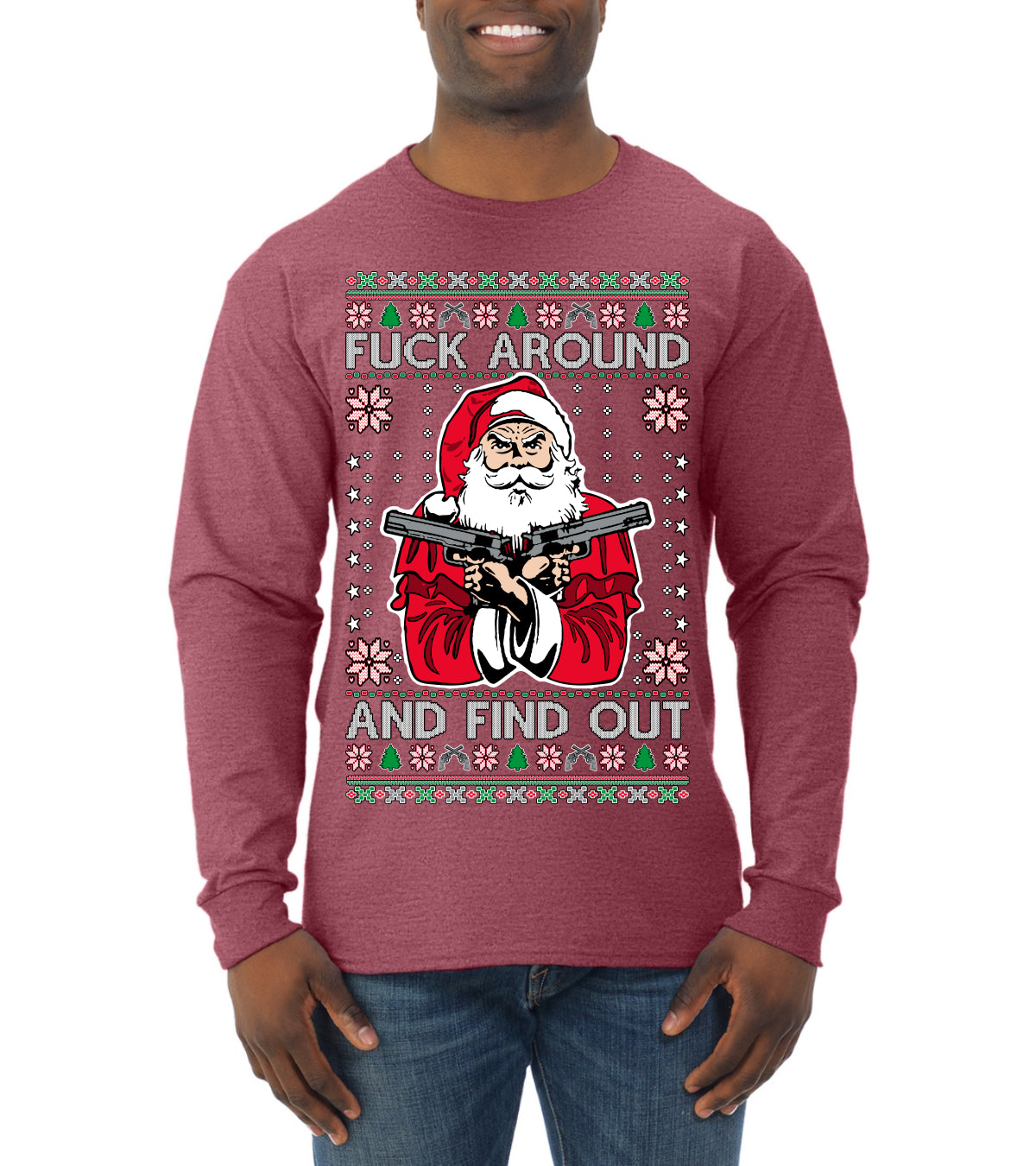 F Around And Find Out Santa Ugly Christmas Sweater Mens Long Sleeve Shirt