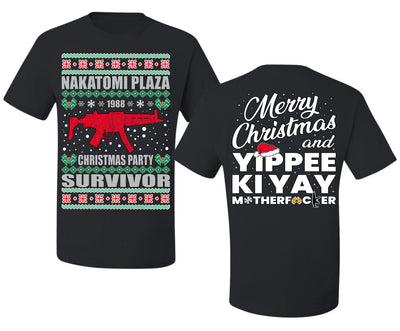 Christmas Party Survivor Nakatomi Plaza 1988 Ugly Christmas Front and Back Sweater Men's T-Shirt