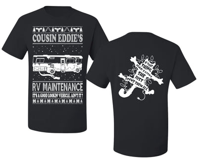 Family Vacation Cousin Eddie's RV Maintenance Ugly Christmas Front and Back Sweater Men's T-Shirt