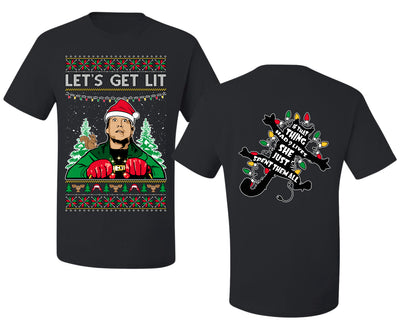 Let's Get Lit Clark Vacation Movie Parody Ugly Christmas Front and Back Sweater Men's T-Shirt