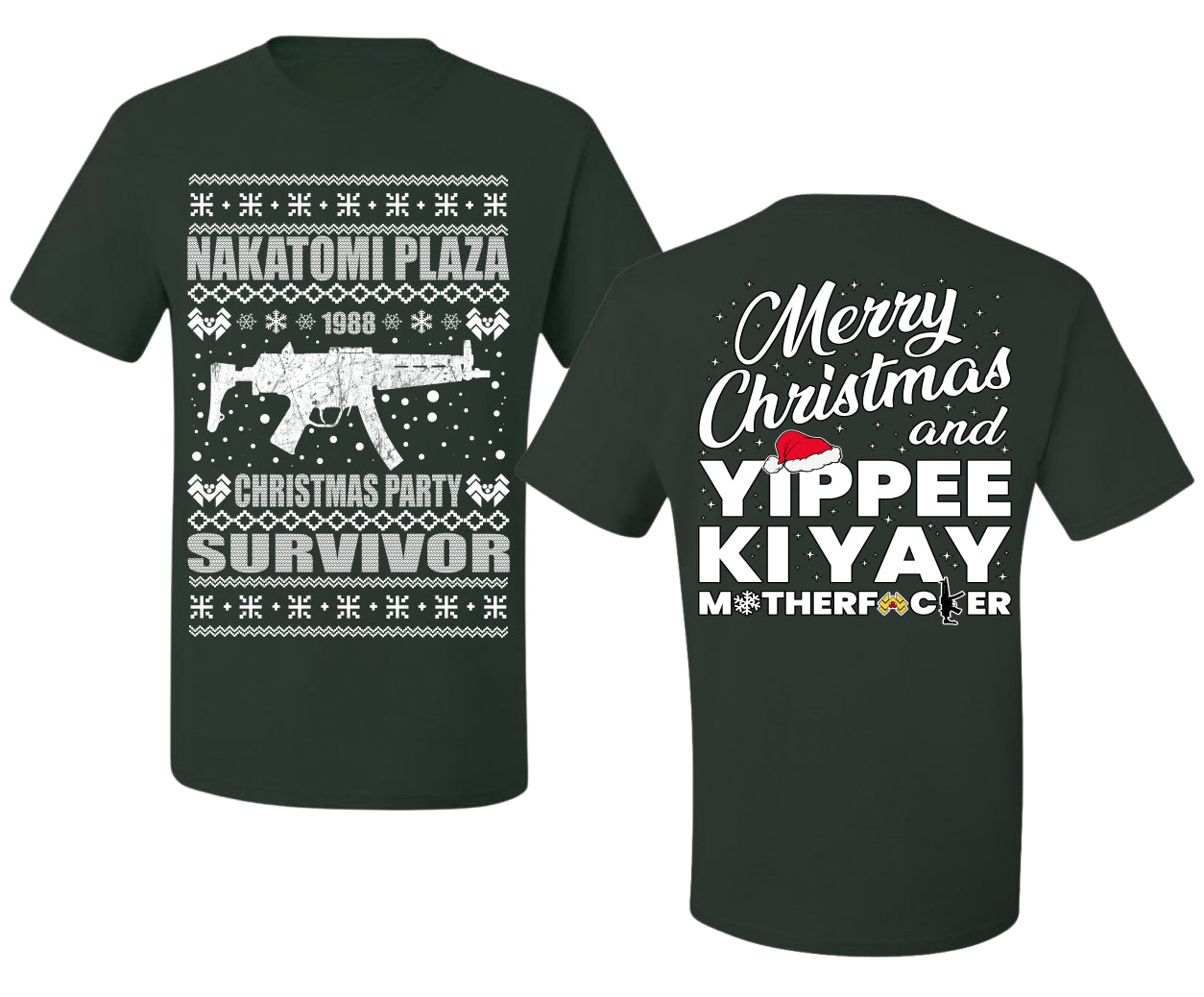 Nakatomi Plaza Christmas Party Survivor 1988 Ugly Christmas Front and Back Sweater Men's T-Shirt