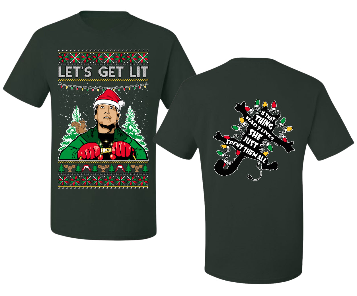 Let's Get Lit Clark Vacation Movie Parody Ugly Christmas Front and Back Sweater Men's T-Shirt