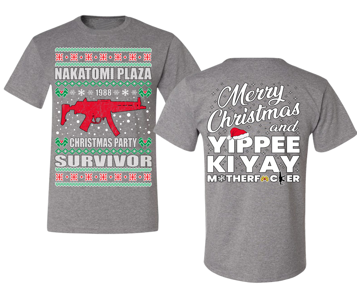 Christmas Party Survivor Nakatomi Plaza 1988 Ugly Christmas Front and Back Sweater Men's T-Shirt