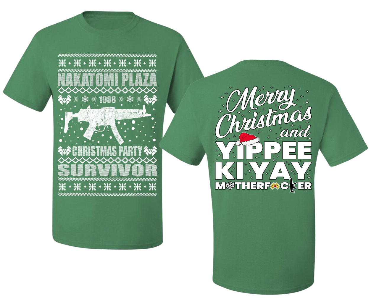 Nakatomi Plaza Christmas Party Survivor 1988 Ugly Christmas Front and Back Sweater Men's T-Shirt