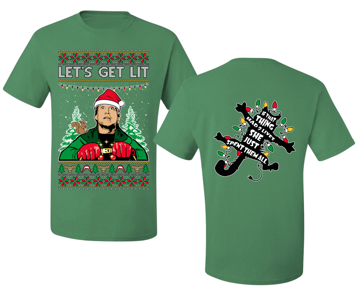 Let's Get Lit Clark Vacation Movie Parody Ugly Christmas Front and Back Sweater Men's T-Shirt