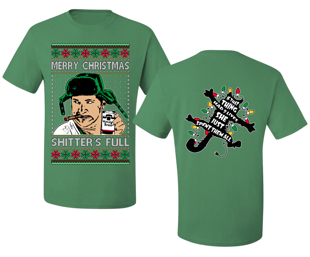 Shitter's Full Cousin Eddie Christmas Family Vacation Ugly Christmas Front and Back Sweater Men's T-Shirt