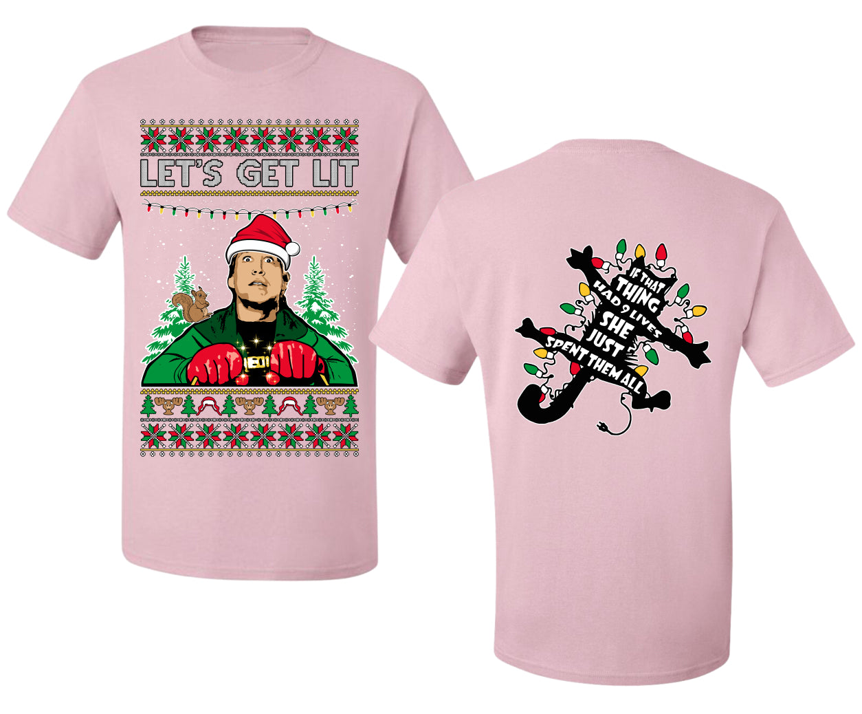 Let's Get Lit Clark Vacation Movie Parody Ugly Christmas Front and Back Sweater Men's T-Shirt