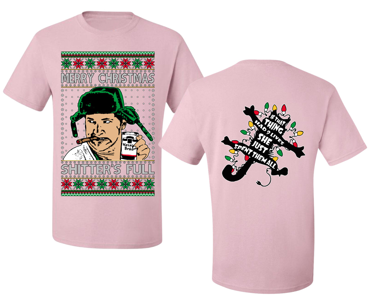 Shitter's Full Cousin Eddie Christmas Family Vacation Ugly Christmas Front and Back Sweater Men's T-Shirt