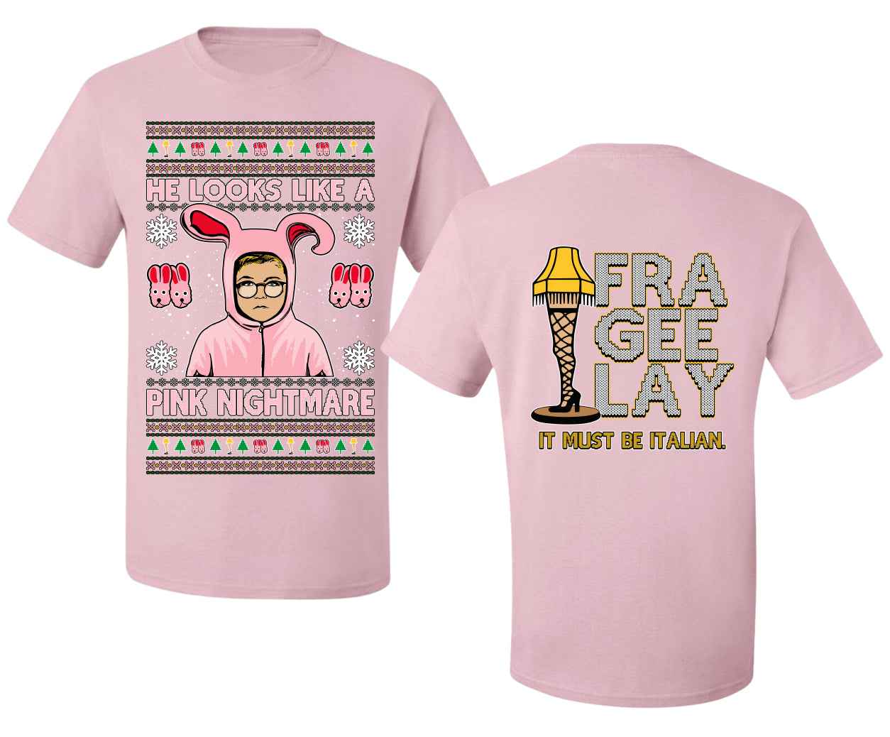 He Looks Like A Pink Nightmare Story Ugly Christmas Front and Back Sweater Men's T-Shirt