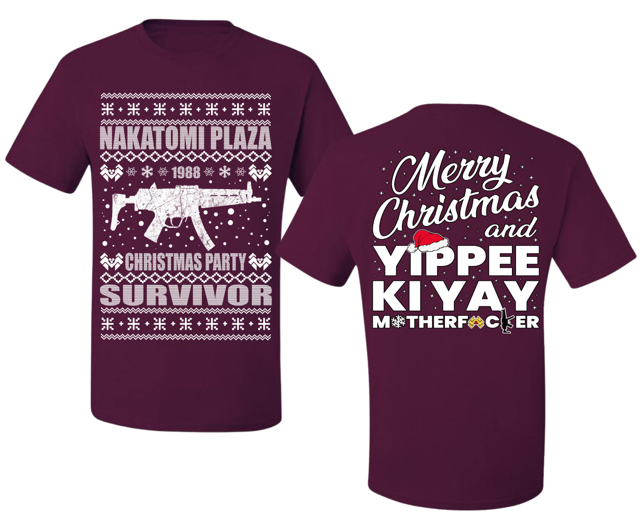 Nakatomi Plaza Christmas Party Survivor 1988 Ugly Christmas Front and Back Sweater Men's T-Shirt