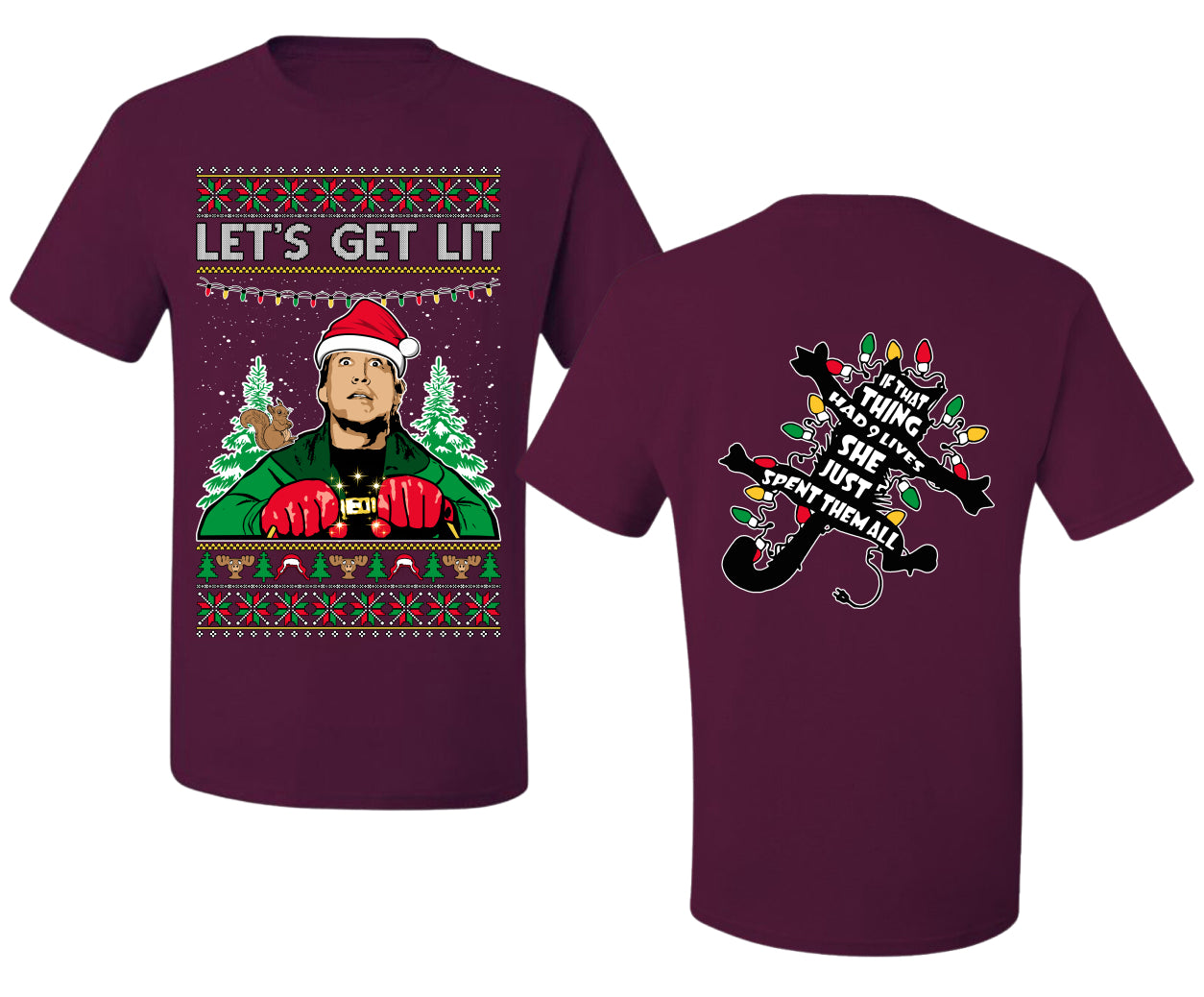 Let's Get Lit Clark Vacation Movie Parody Ugly Christmas Front and Back Sweater Men's T-Shirt