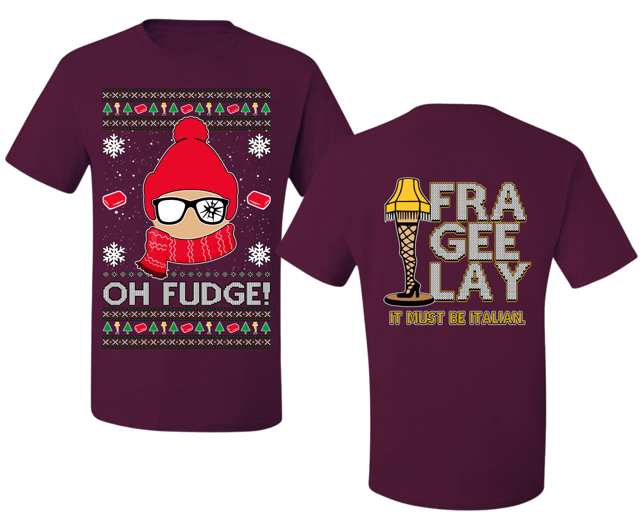 Oh Fudge Funny Story Ugly Christmas Front and Back Sweater Men's T-Shirt