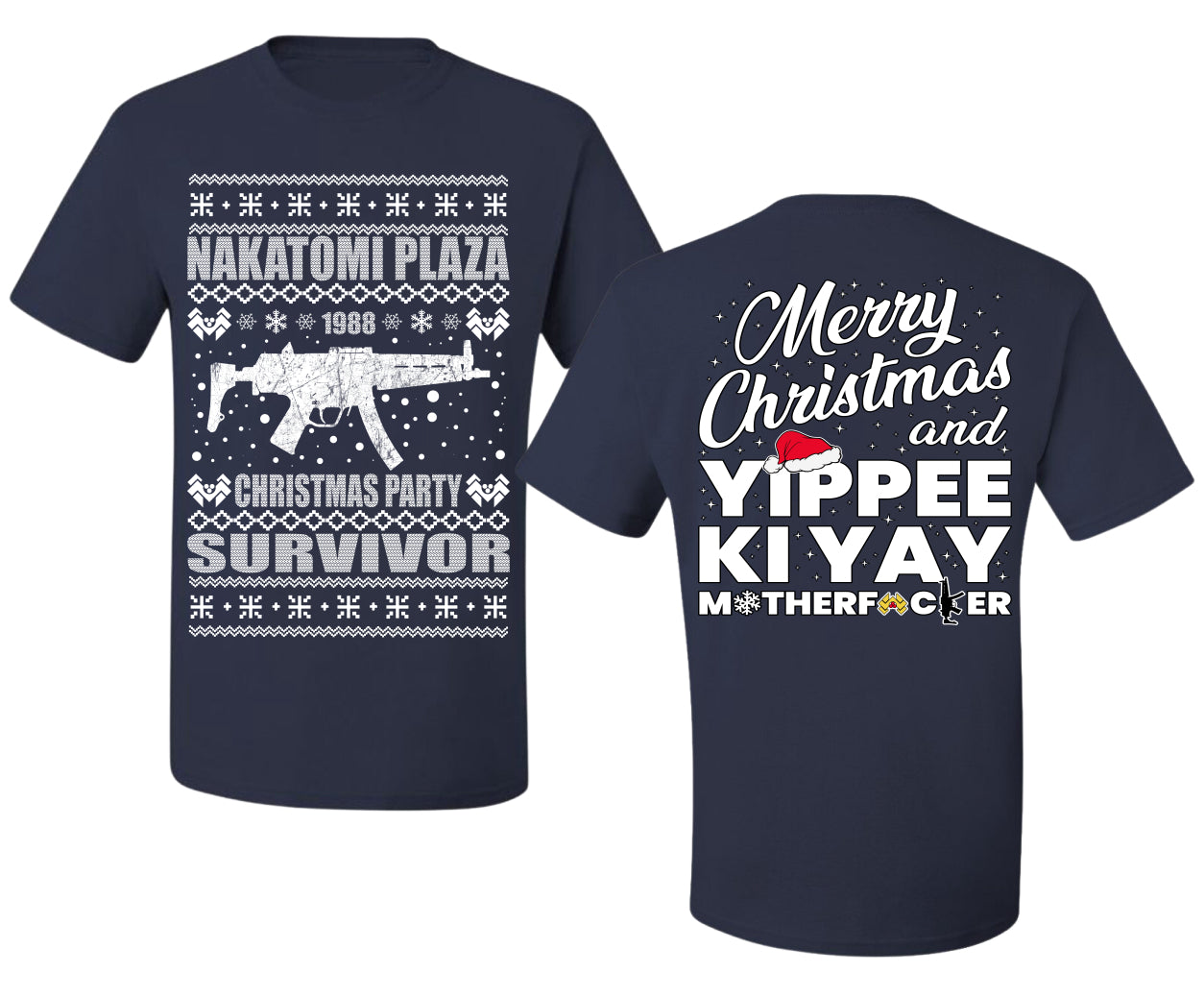 Nakatomi Plaza Christmas Party Survivor 1988 Ugly Christmas Front and Back Sweater Men's T-Shirt