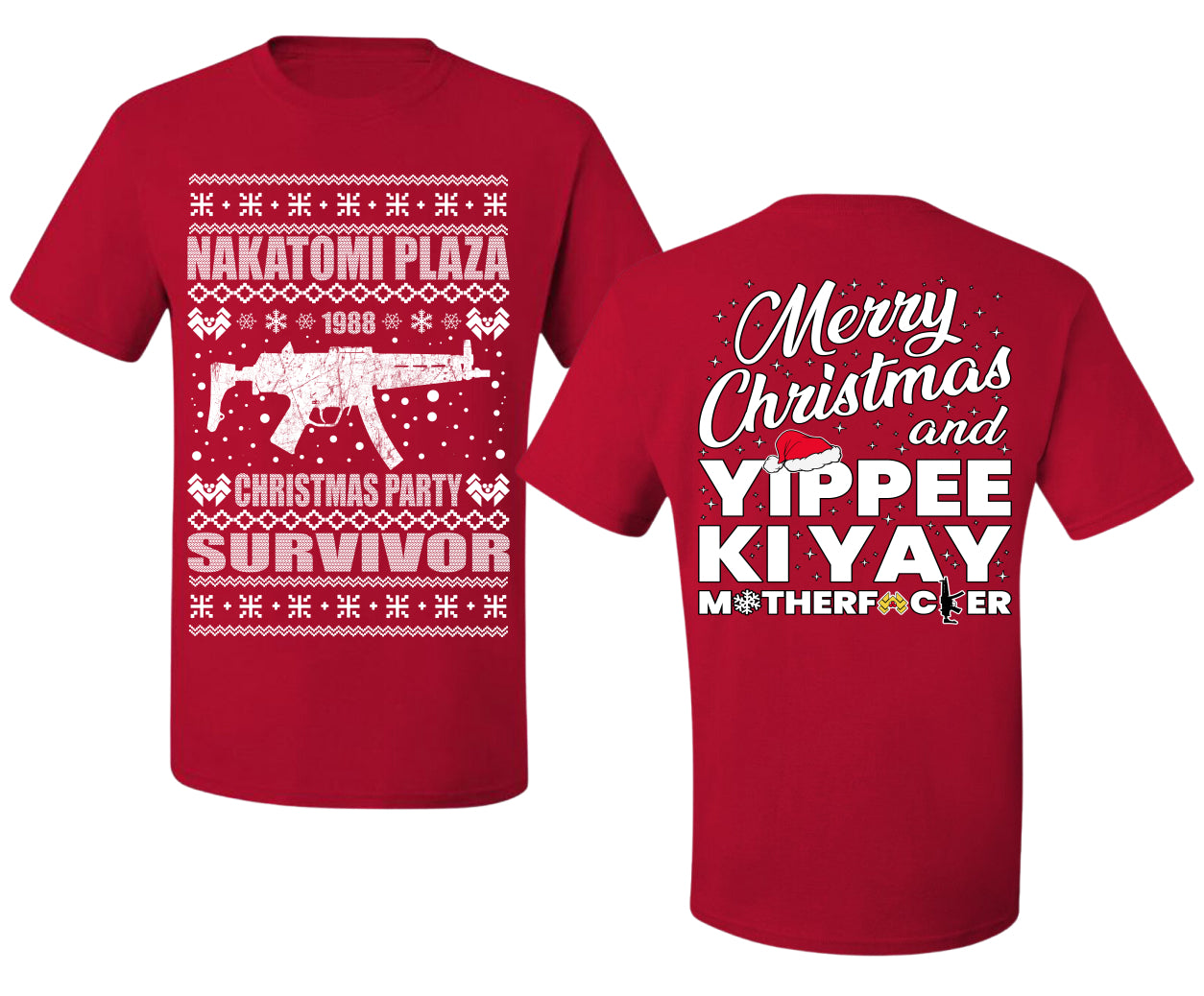 Nakatomi Plaza Christmas Party Survivor 1988 Ugly Christmas Front and Back Sweater Men's T-Shirt