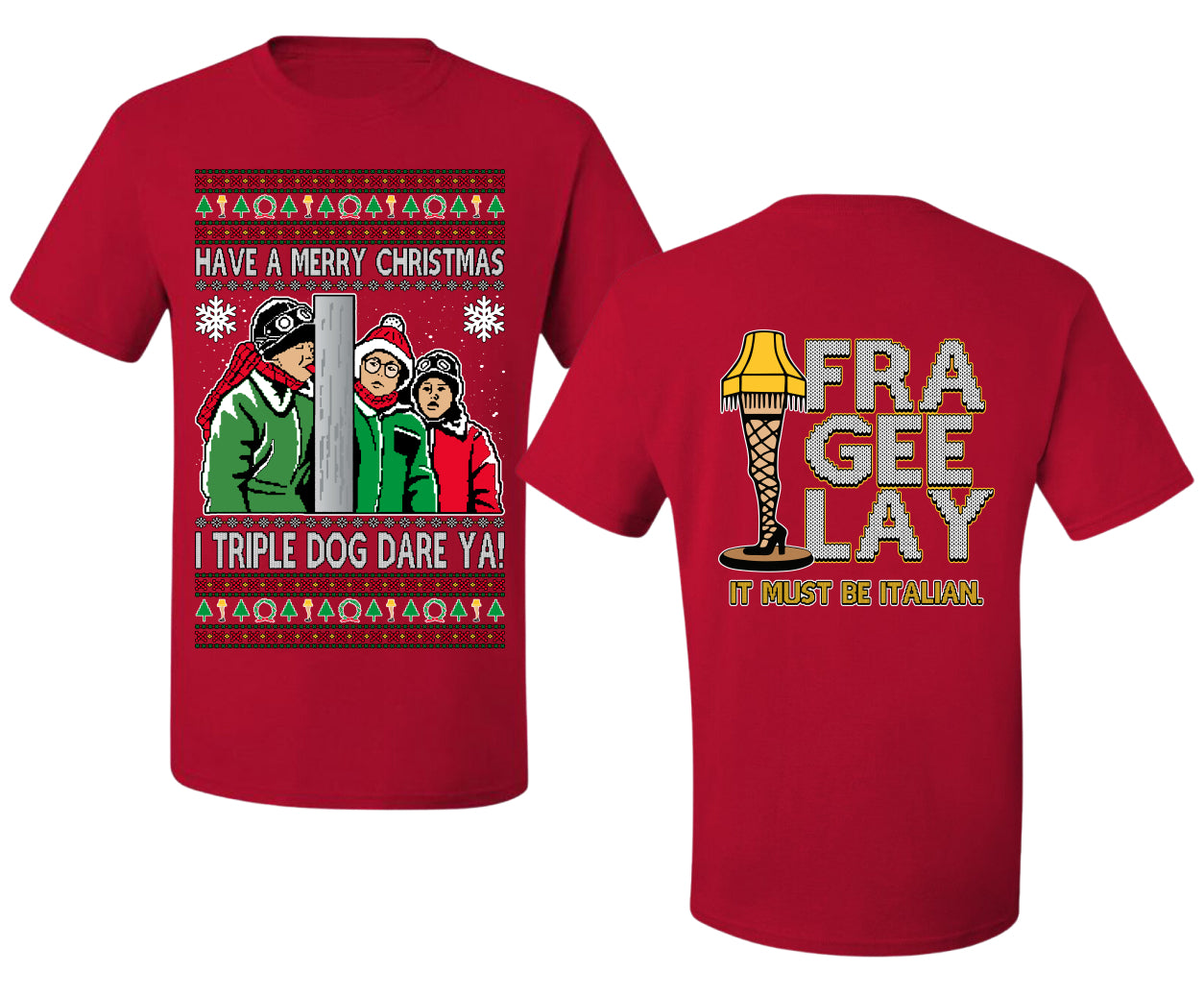 I Triple Dog Dare Ya Merry Story Ugly Christmas Front and Back Sweater Men's T-Shirt