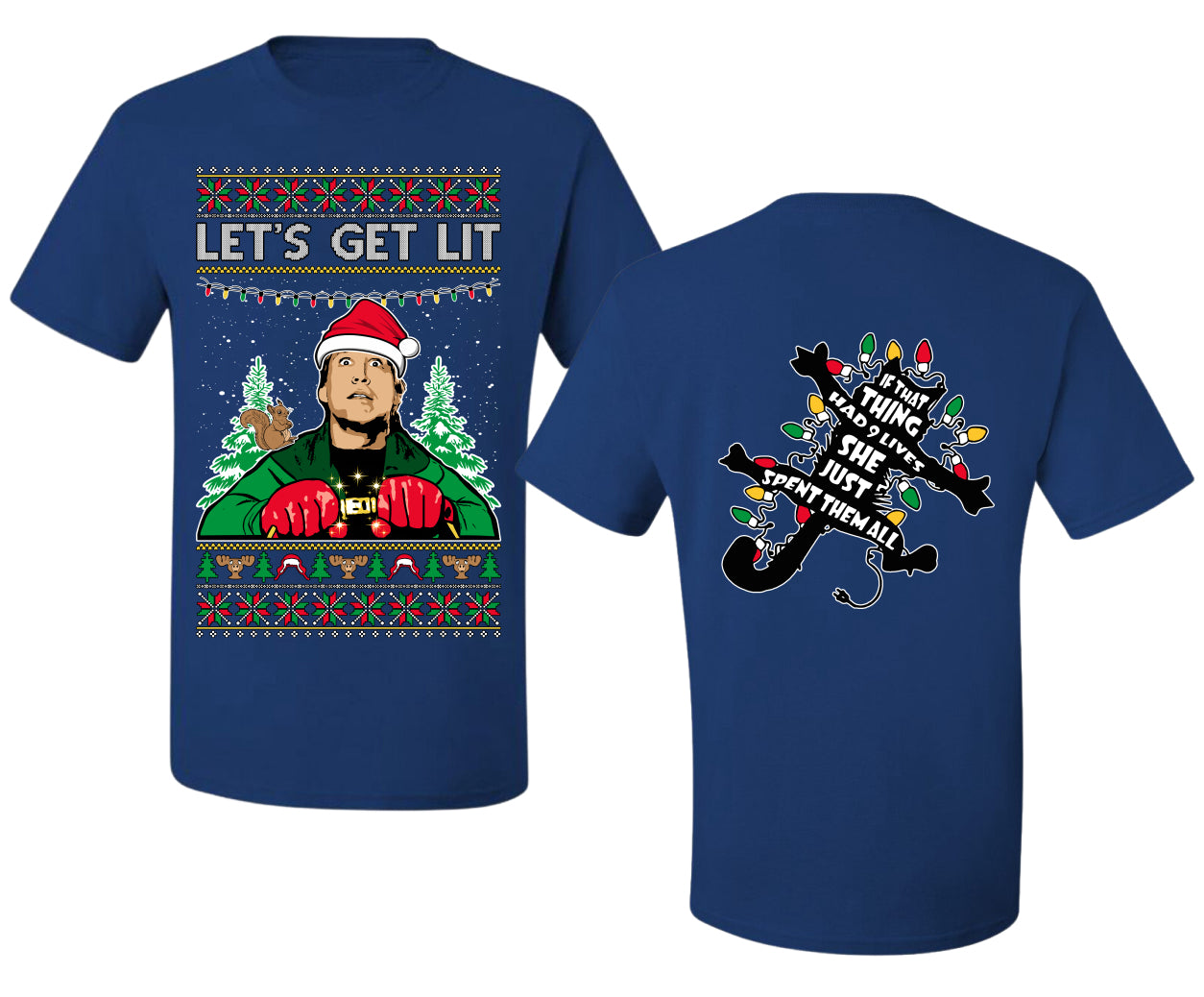 Let's Get Lit Clark Vacation Movie Parody Ugly Christmas Front and Back Sweater Men's T-Shirt