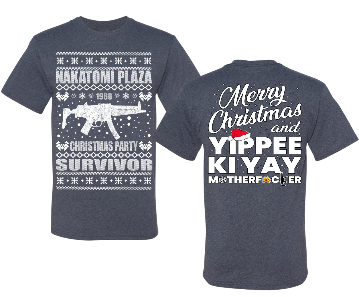 Nakatomi Plaza Christmas Party Survivor 1988 Ugly Christmas Front and Back Sweater Men's T-Shirt