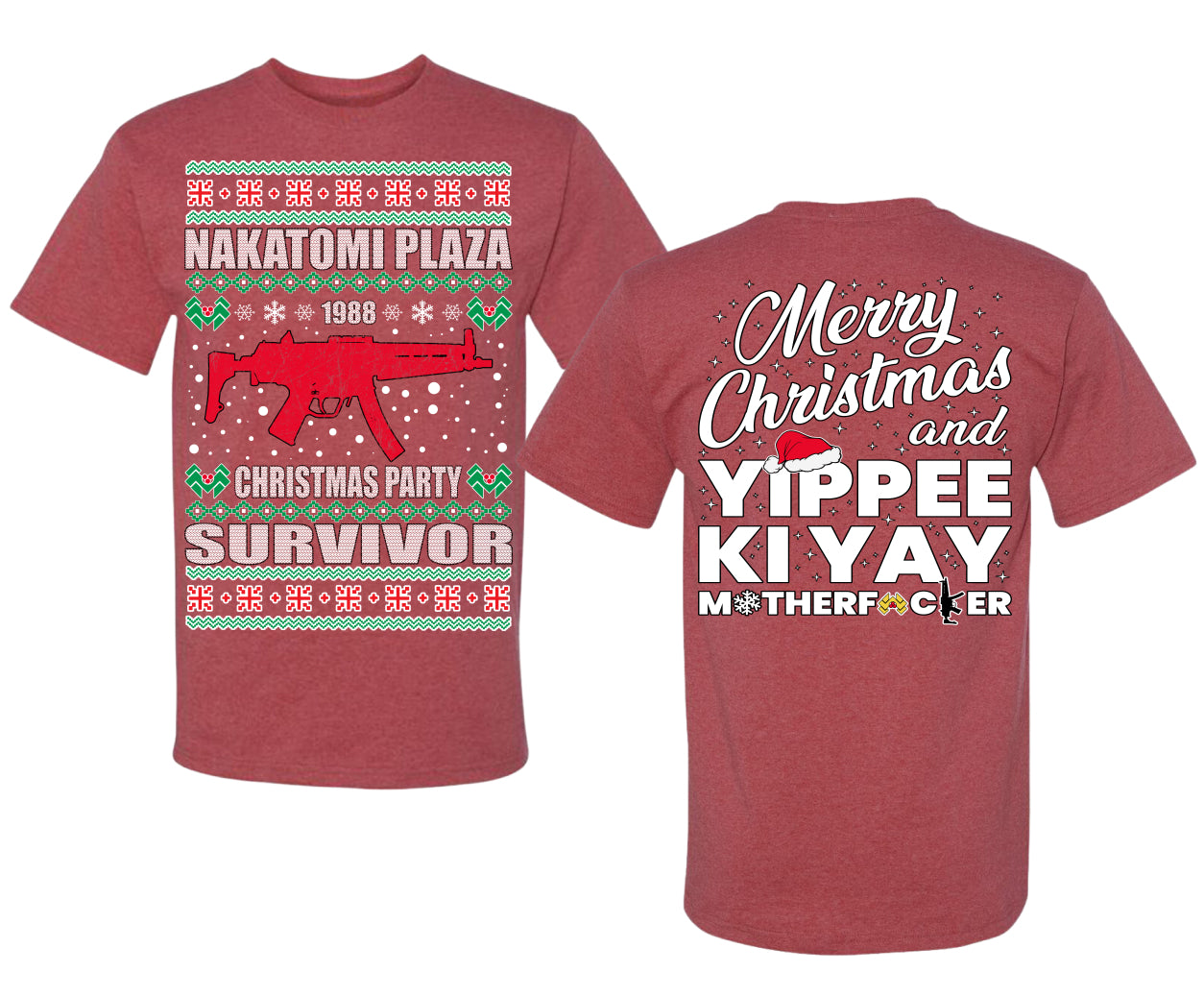Christmas Party Survivor Nakatomi Plaza 1988 Ugly Christmas Front and Back Sweater Men's T-Shirt
