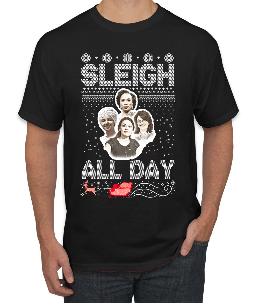 AOC The Squad Congresswomen Sleigh All Day Xmas Ugly Christmas Sweater Men's Graphic T-Shirt