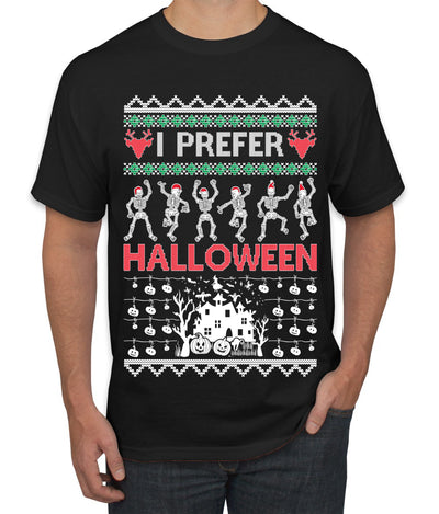 I Prefer Halloween Dancing Skeletons Ugly Christmas Sweater Men's T-Shirt
