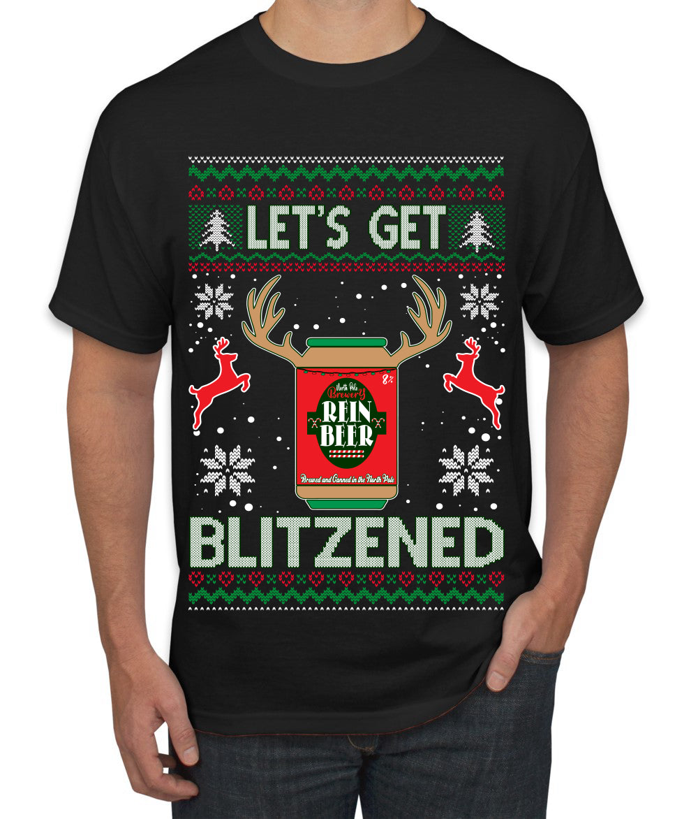Let's Get Blitzened Rein Beer Ugly Christmas Sweater Men's Graphic T-Shirt