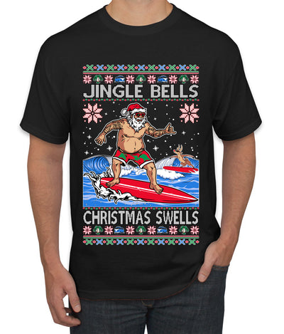 Santa Surfing Jingle Bells Christmas Swells Ugly Christmas Sweater Men's Graphic T-Shirt